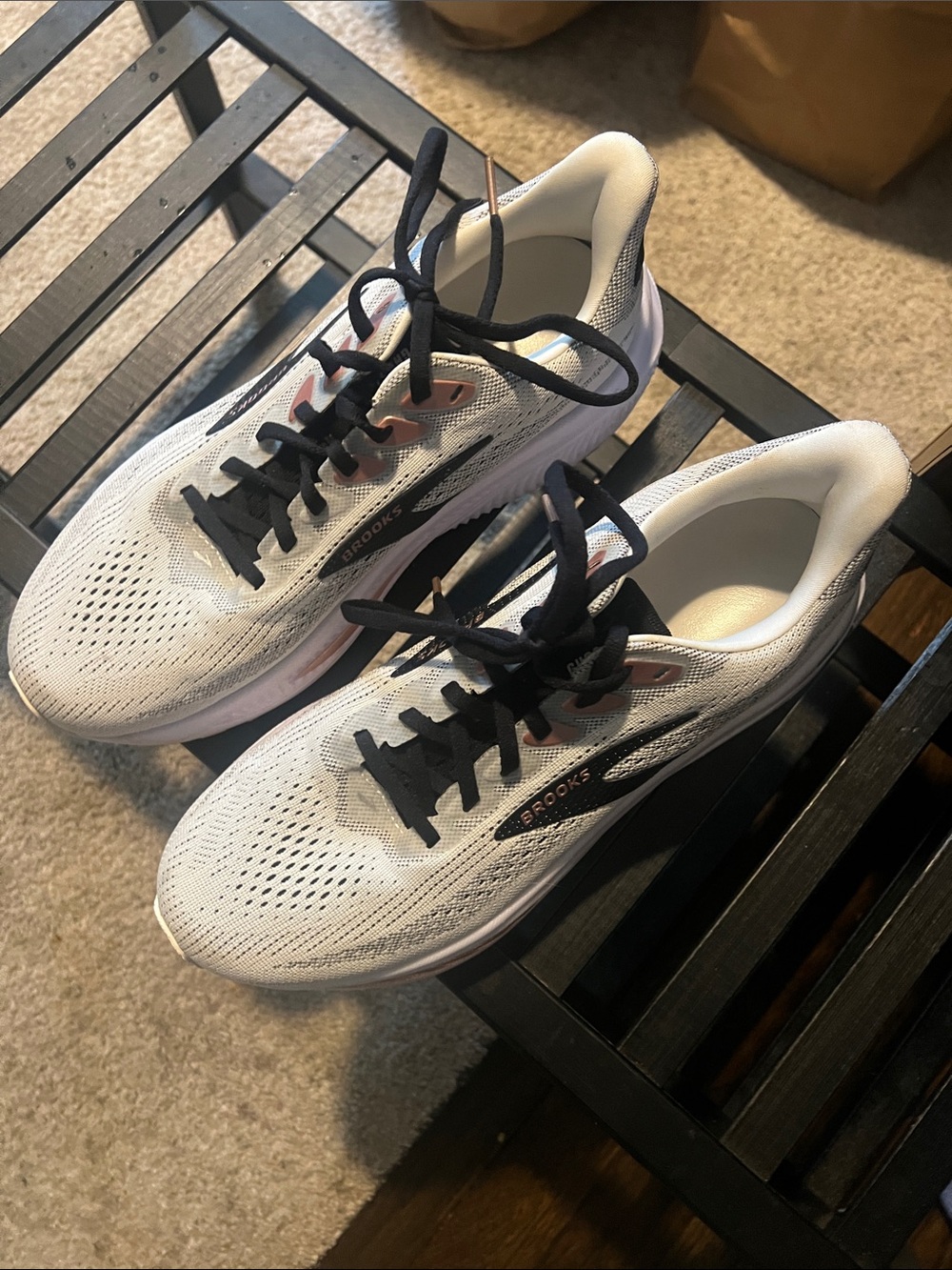 Brooks White and Black Women's Running Sneakers with Pink Accents